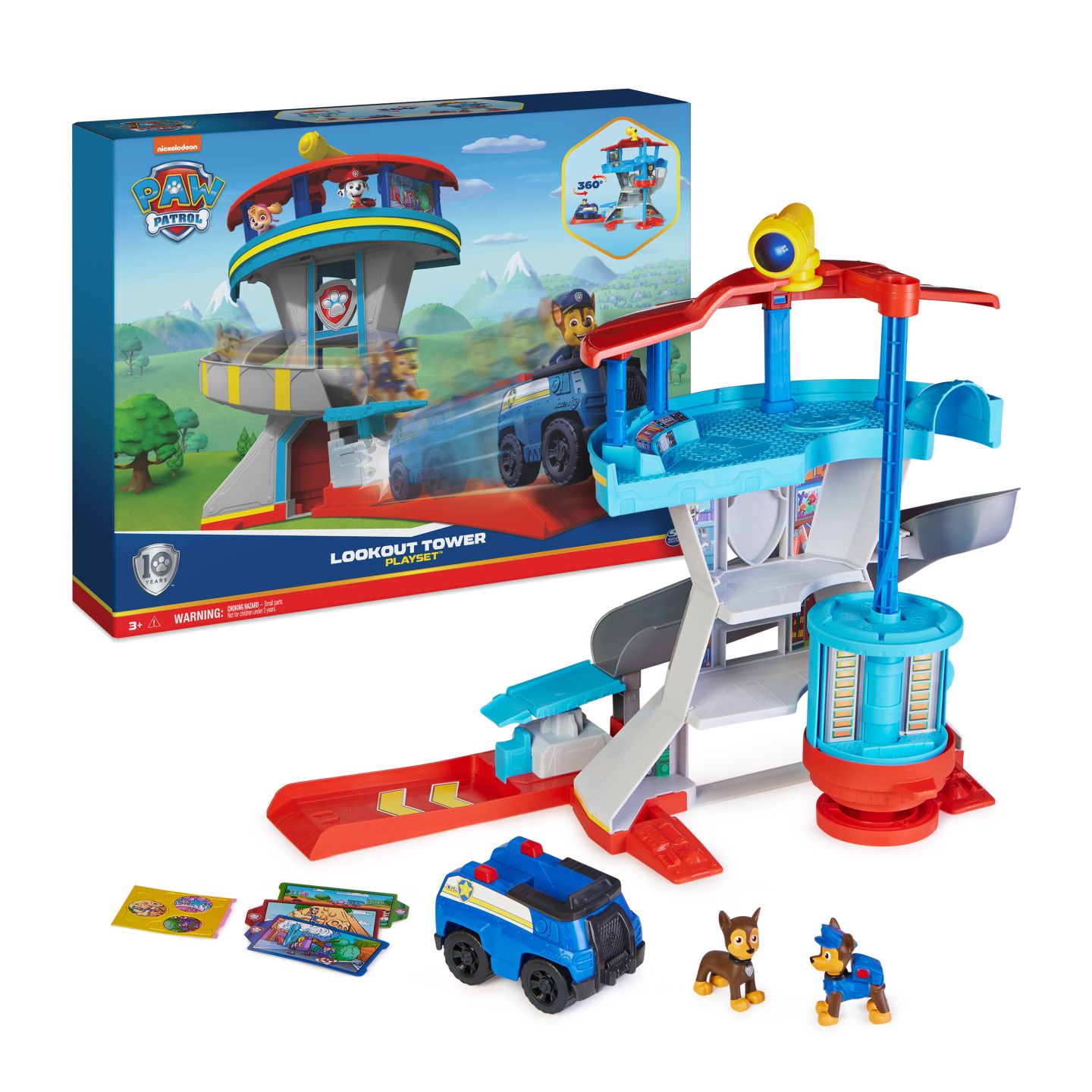 PAW Patrol, Uitkijktoren-speelset met voertuigwerper 2 Chase-actiefiguren de politieauto van Chase en accessoires